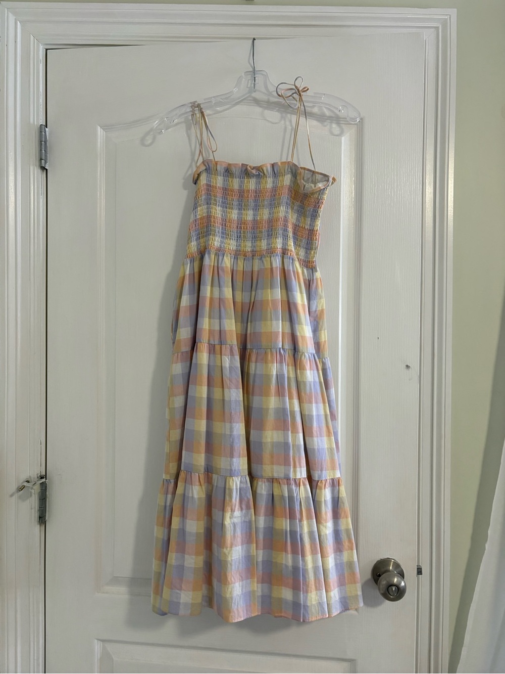 Amanda Uprichard Pastel Plaid Smocked Sundress in Yellow, Pink, Blue, Cream
